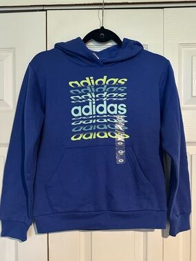 adidas Royal Blue Hoodie with Lime and Light Blue Logo